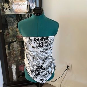 White and Black Strapless Top